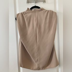 HIGH NECK SHIRT PLEATED TOP PLEAT DETAIL BEIGE